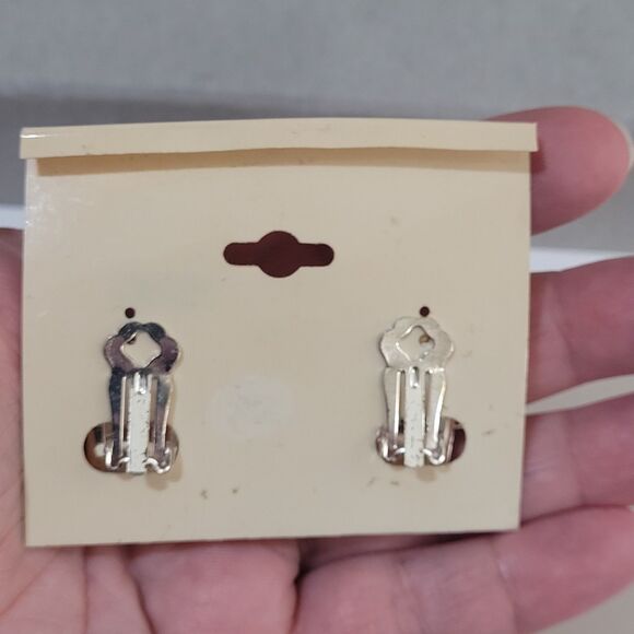 Vintage Rhinestone Silver Tone Clip On Earrings Bella Signora Baguette Round - Picture 2 of 9